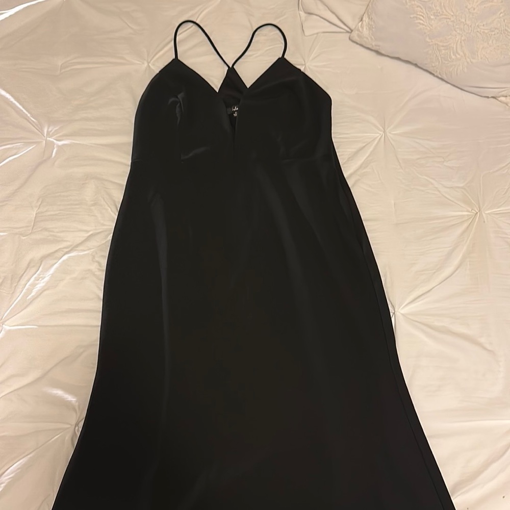 Long black evening gown with deep v neck size XL - Lulus, worn once